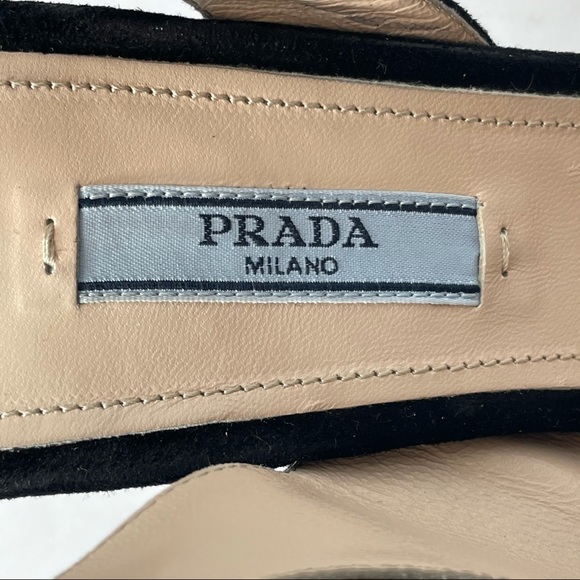 Prada Black Suede d'Orsay Open toe Sling Back Heel - Picture 7 of 12